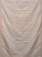 White Khadi Cotton Handloom Saree with Temple Border and Buta Design - Global Threads | Grocsy