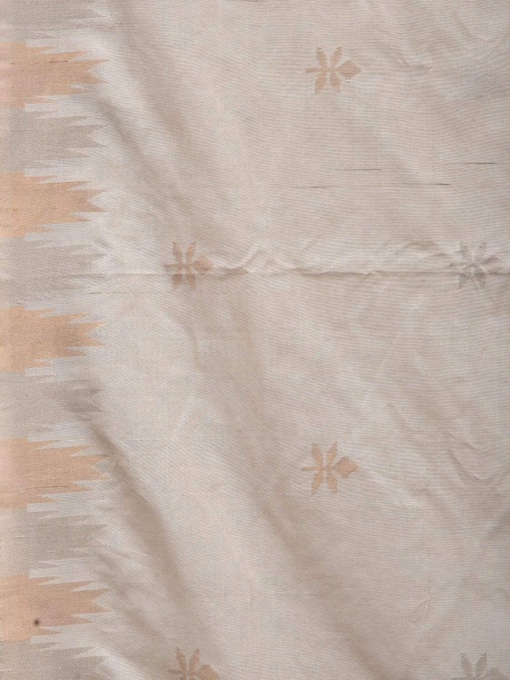 White Khadi Cotton Handloom Saree with Temple Border and Buta Design - Global Threads | Grocsy