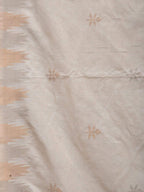 White Khadi Cotton Handloom Saree with Temple Border and Buta Design - Global Threads | Grocsy