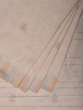 White Khadi Cotton Handloom Saree with Temple Border and Buta Design - Global Threads | Grocsy
