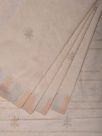 White Khadi Cotton Handloom Saree with Temple Border and Buta Design - Global Threads | Grocsy