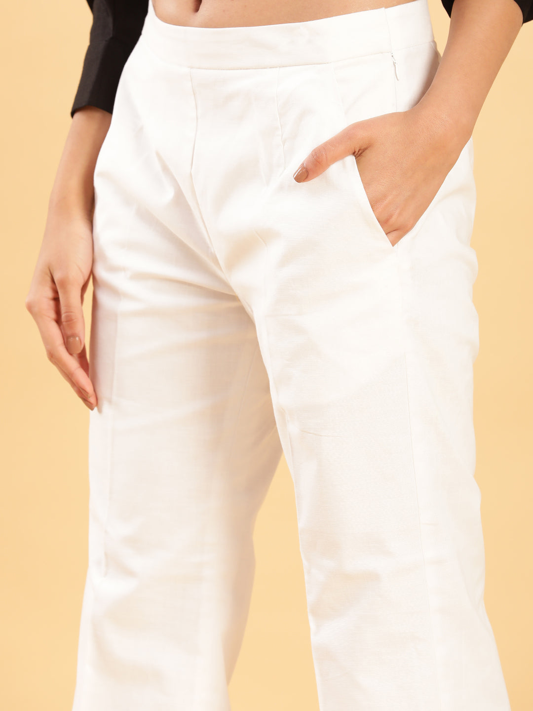 BohoJazz Retro Modern Style White Linen Bell Bottom | Grocsy