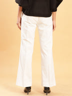 BohoJazz Retro Modern Style White Linen Bell Bottom | Grocsy