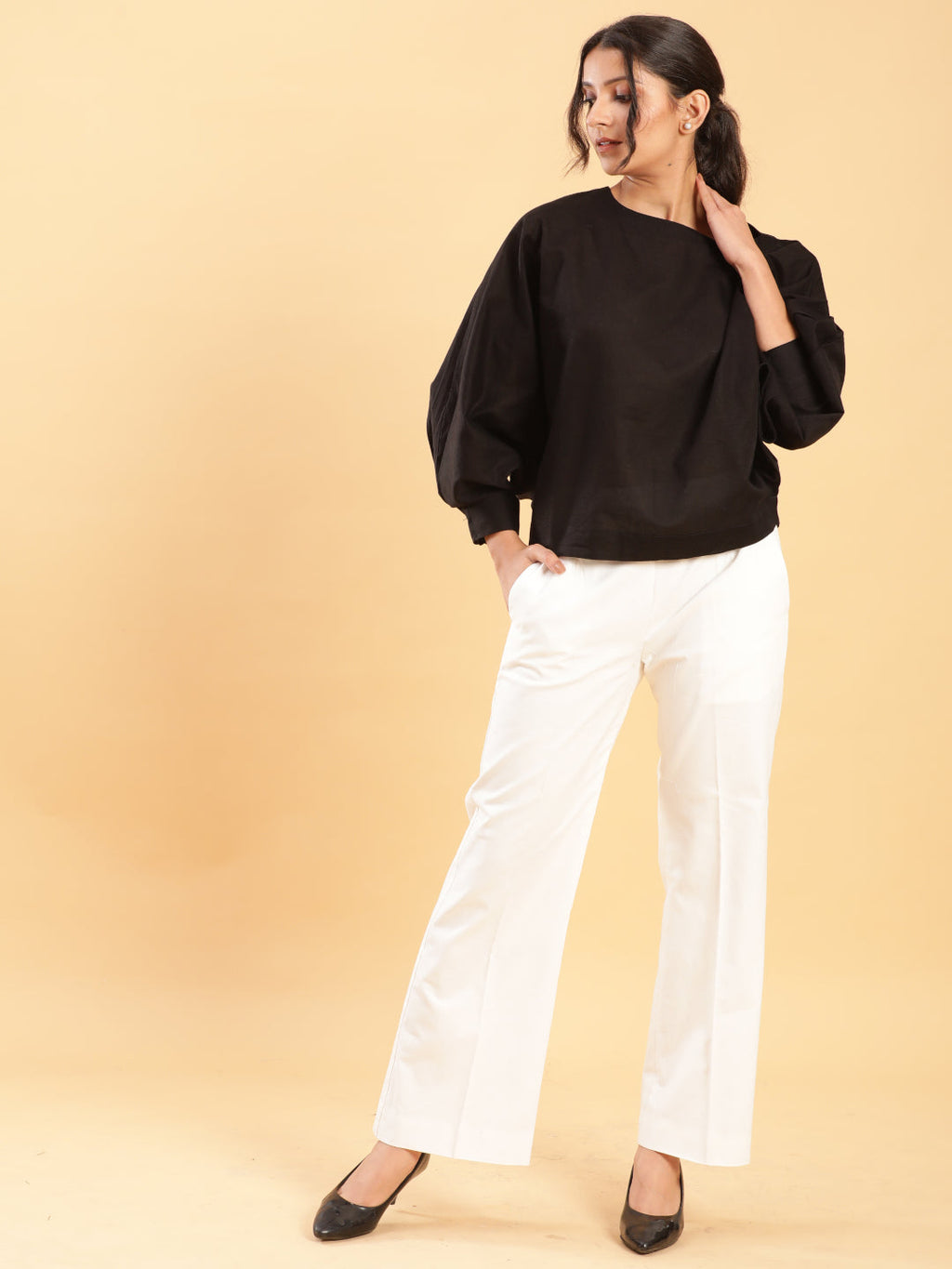 BohoJazz Retro Modern Style White Linen Bell Bottom | Grocsy