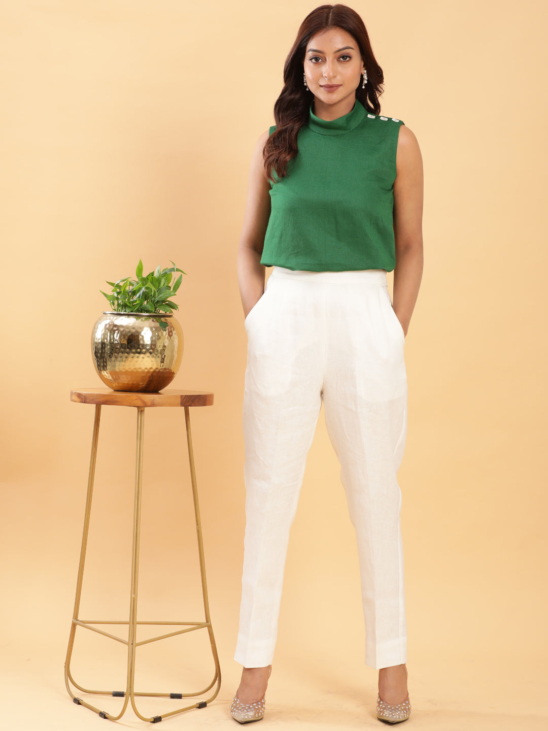 BohoJazz White Linen Formal Trousers | Grocsy