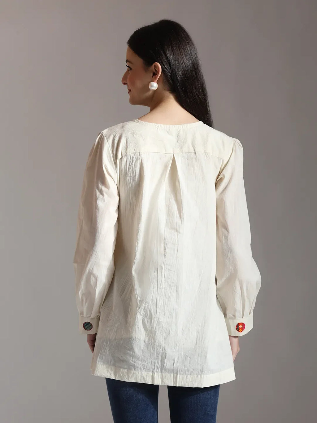 Yufta White Pure Cotton Applique Work Top | Grocsy