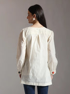 Yufta White Pure Cotton Applique Work Top | Grocsy