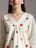 Yufta White Pure Cotton Applique Work Top | Grocsy