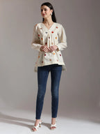 Yufta White Pure Cotton Applique Work Top | Grocsy