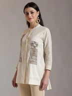 Yufta White Pure Cotton Embroidered Top | Grocsy