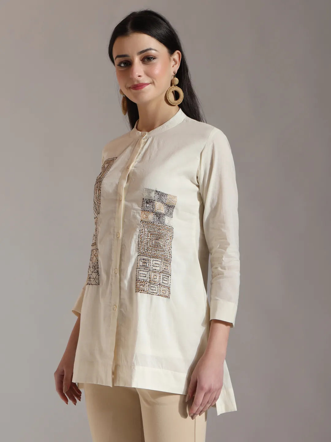 Yufta White Pure Cotton Embroidered Top | Grocsy
