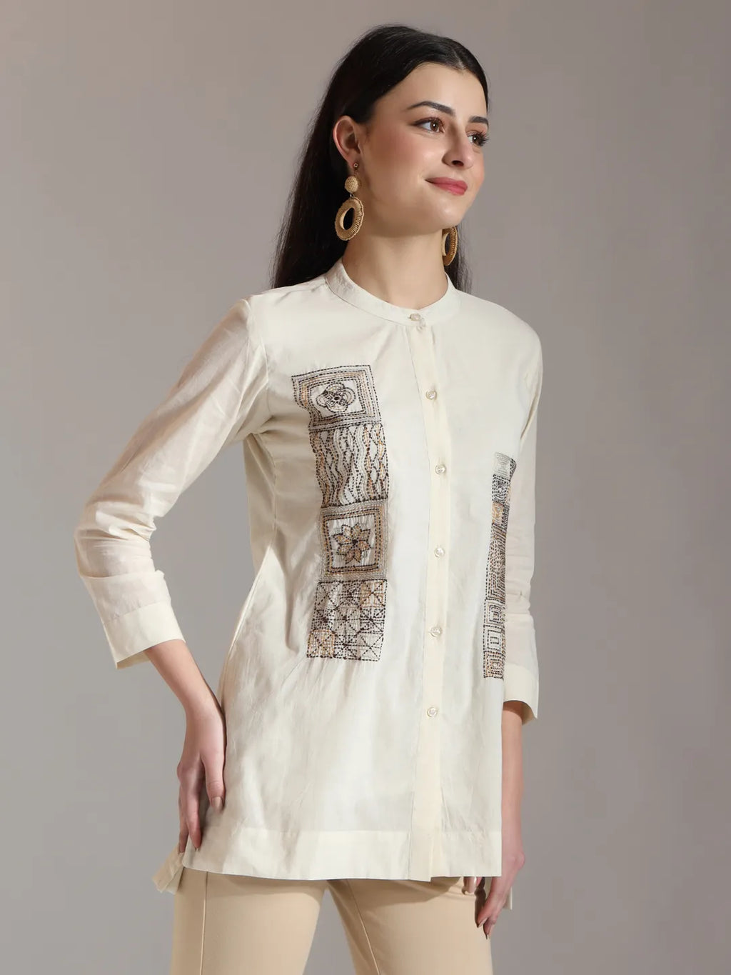 Yufta White Pure Cotton Embroidered Top | Grocsy