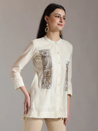 Yufta White Pure Cotton Embroidered Top | Grocsy