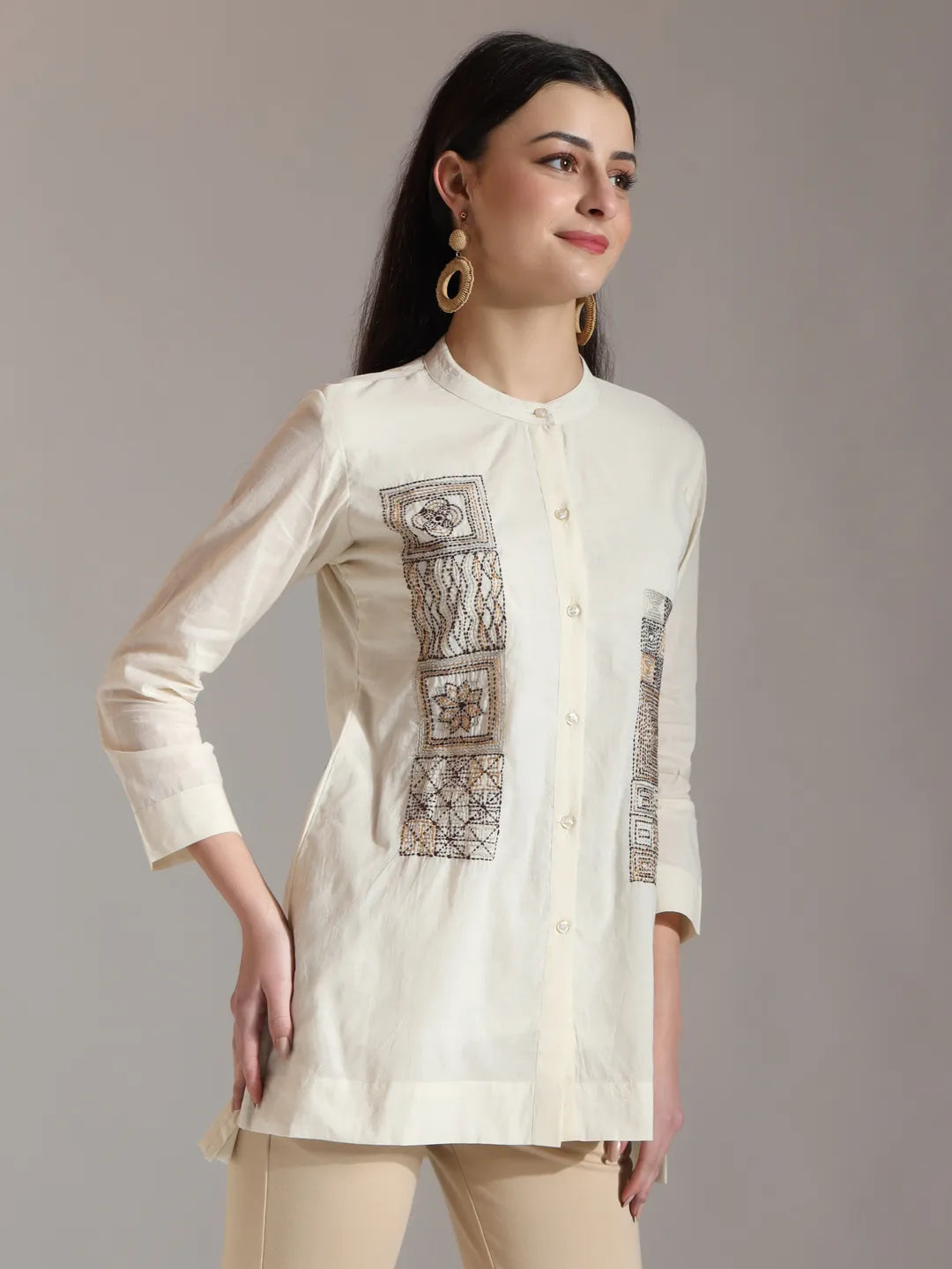Yufta White Pure Cotton Embroidered Top | Grocsy