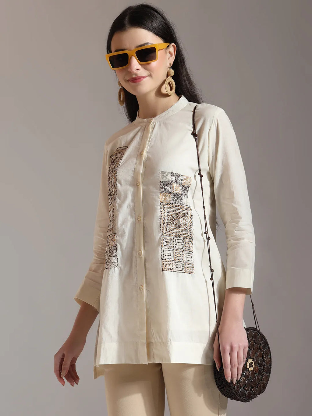Yufta White Pure Cotton Embroidered Top | Grocsy