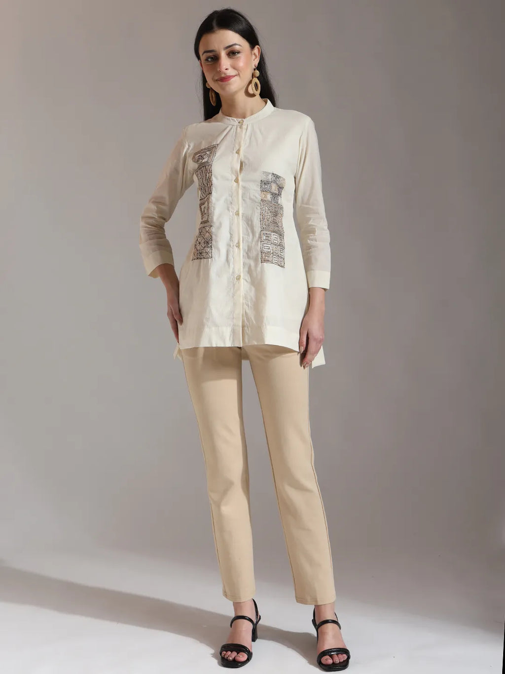 Yufta White Pure Cotton Embroidered Top | Grocsy