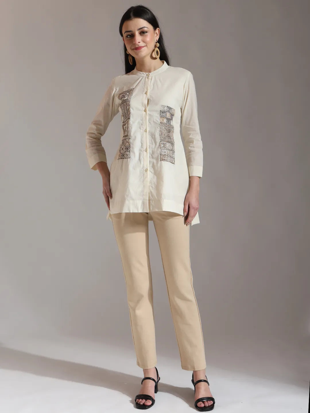 Yufta White Pure Cotton Embroidered Top | Grocsy