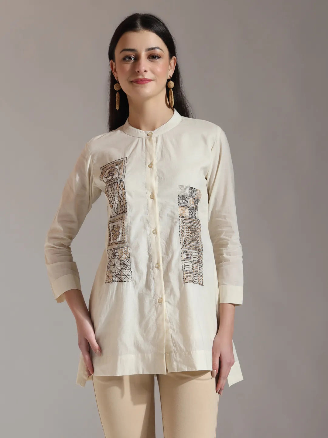 Yufta White Pure Cotton Embroidered Top | Grocsy