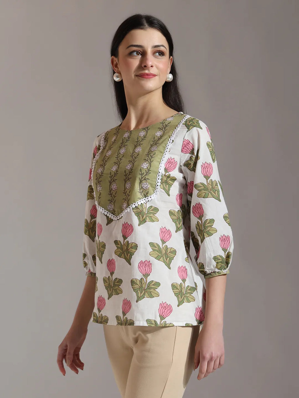 Yufta White Pure Cotton Top With Lace Detailings | Grocsy