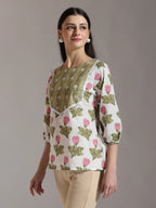 Yufta White Pure Cotton Top With Lace Detailings | Grocsy