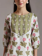 Yufta White Pure Cotton Top With Lace Detailings | Grocsy