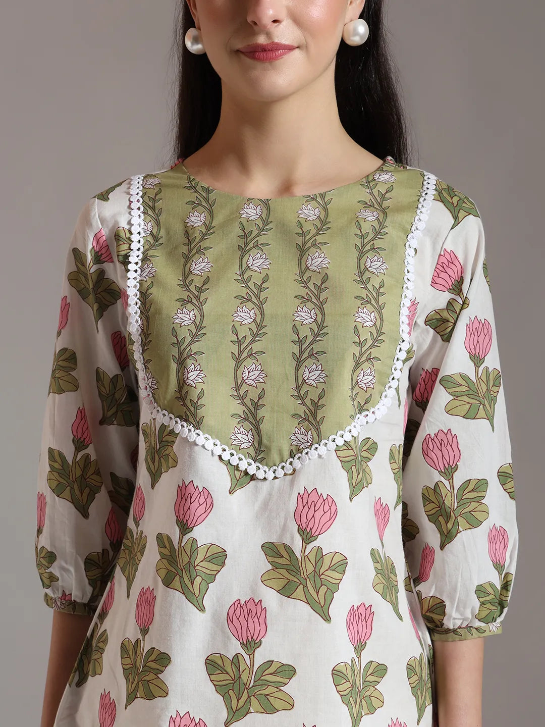 Yufta White Pure Cotton Top With Lace Detailings | Grocsy