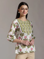 Yufta White Pure Cotton Top With Lace Detailings | Grocsy
