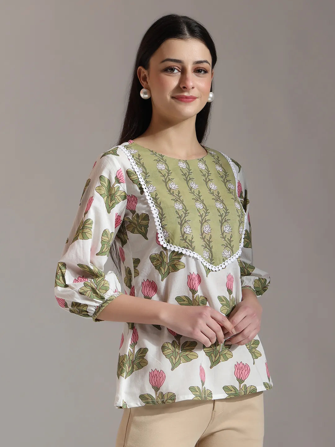 Yufta White Pure Cotton Top With Lace Detailings | Grocsy
