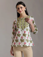Yufta White Pure Cotton Top With Lace Detailings | Grocsy