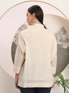 Yufta White Pure Cotton Top With Patch Work | Grocsy