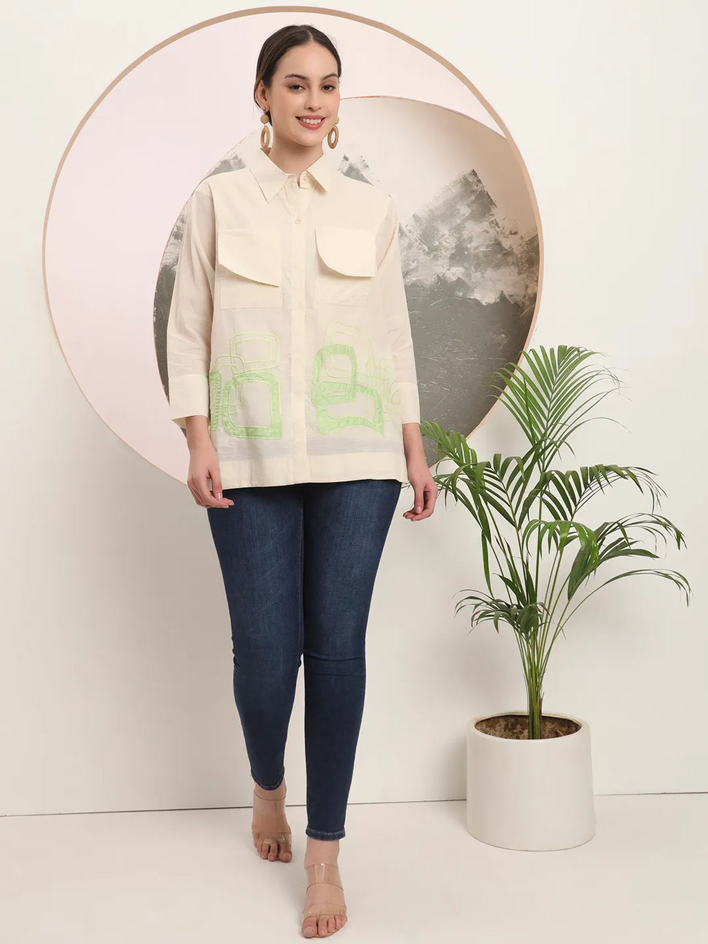 Yufta White Pure Cotton Top With Patch Work | Grocsy