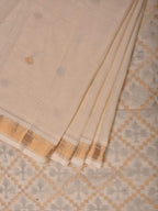 White Uppada Cotton Handloom Saree with Jamdani Pallu Design - Global Threads | Grocsy