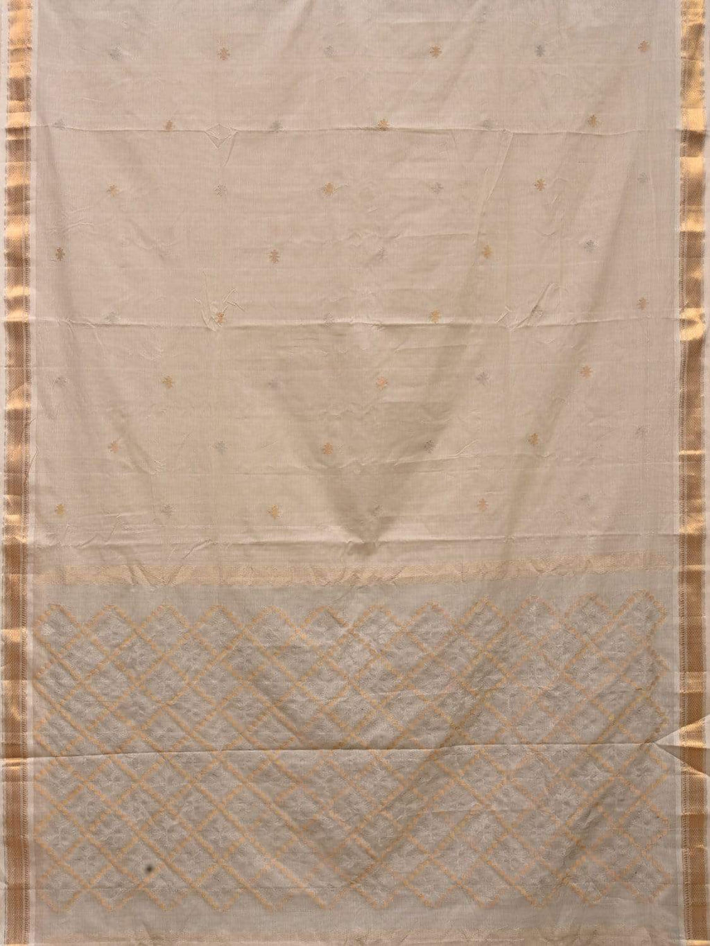 White Uppada Cotton Handloom Saree with Jamdani Pallu Design - Global Threads | Grocsy