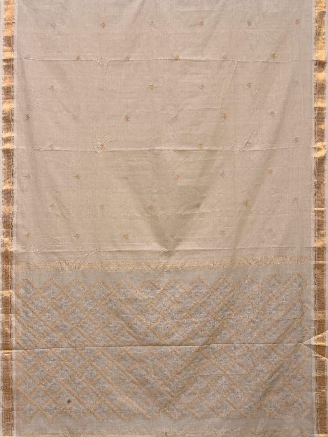 White Uppada Cotton Handloom Saree with Jamdani Pallu Design - Global Threads | Grocsy