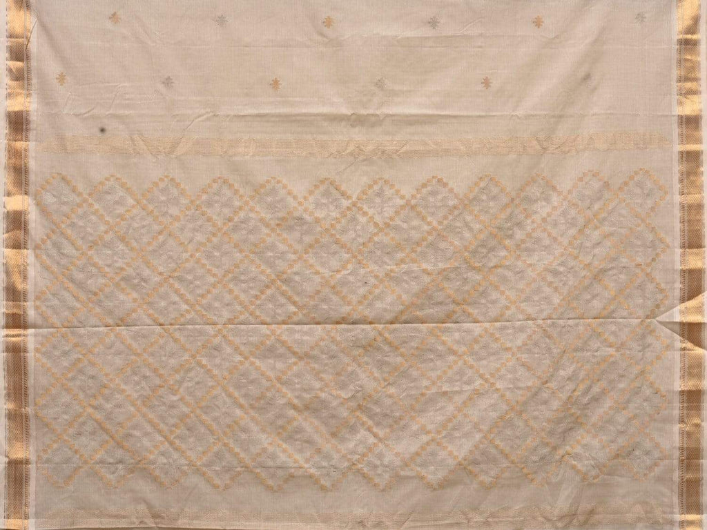 White Uppada Cotton Handloom Saree with Jamdani Pallu Design - Global Threads | Grocsy