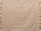 White Uppada Cotton Handloom Saree with Jamdani Pallu Design - Global Threads | Grocsy