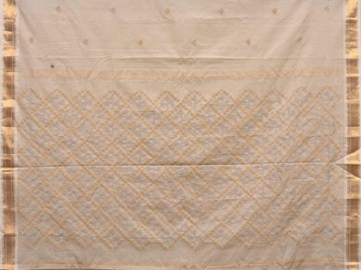 White Uppada Cotton Handloom Saree with Jamdani Pallu Design - Global Threads | Grocsy
