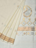 White Uppada Cotton Handloom Saree with Mango Design Pallu - Global Threads | Grocsy