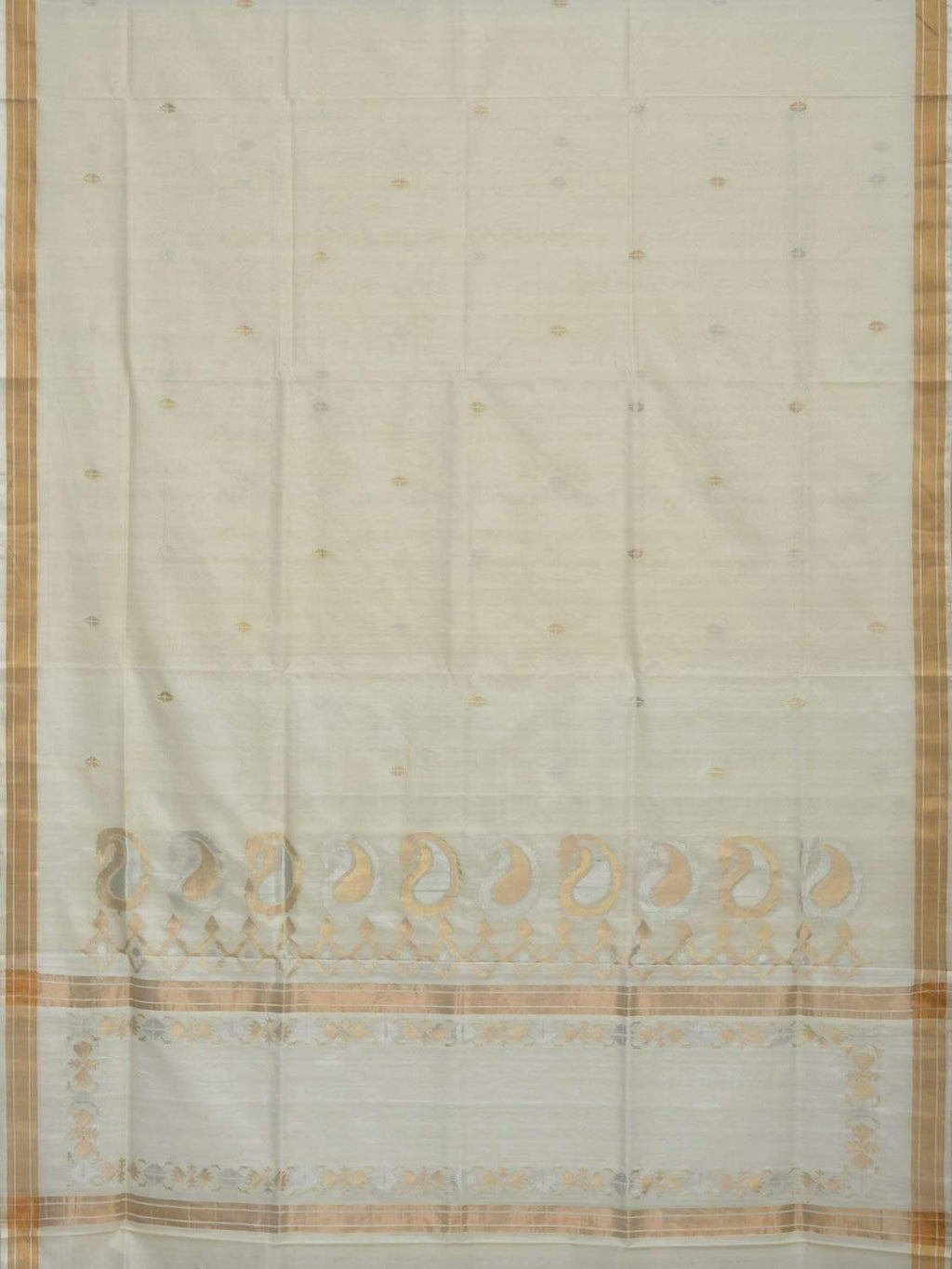 White Uppada Cotton Handloom Saree with Mango Design Pallu - Global Threads | Grocsy