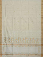 White Uppada Cotton Handloom Saree with Mango Design Pallu - Global Threads | Grocsy
