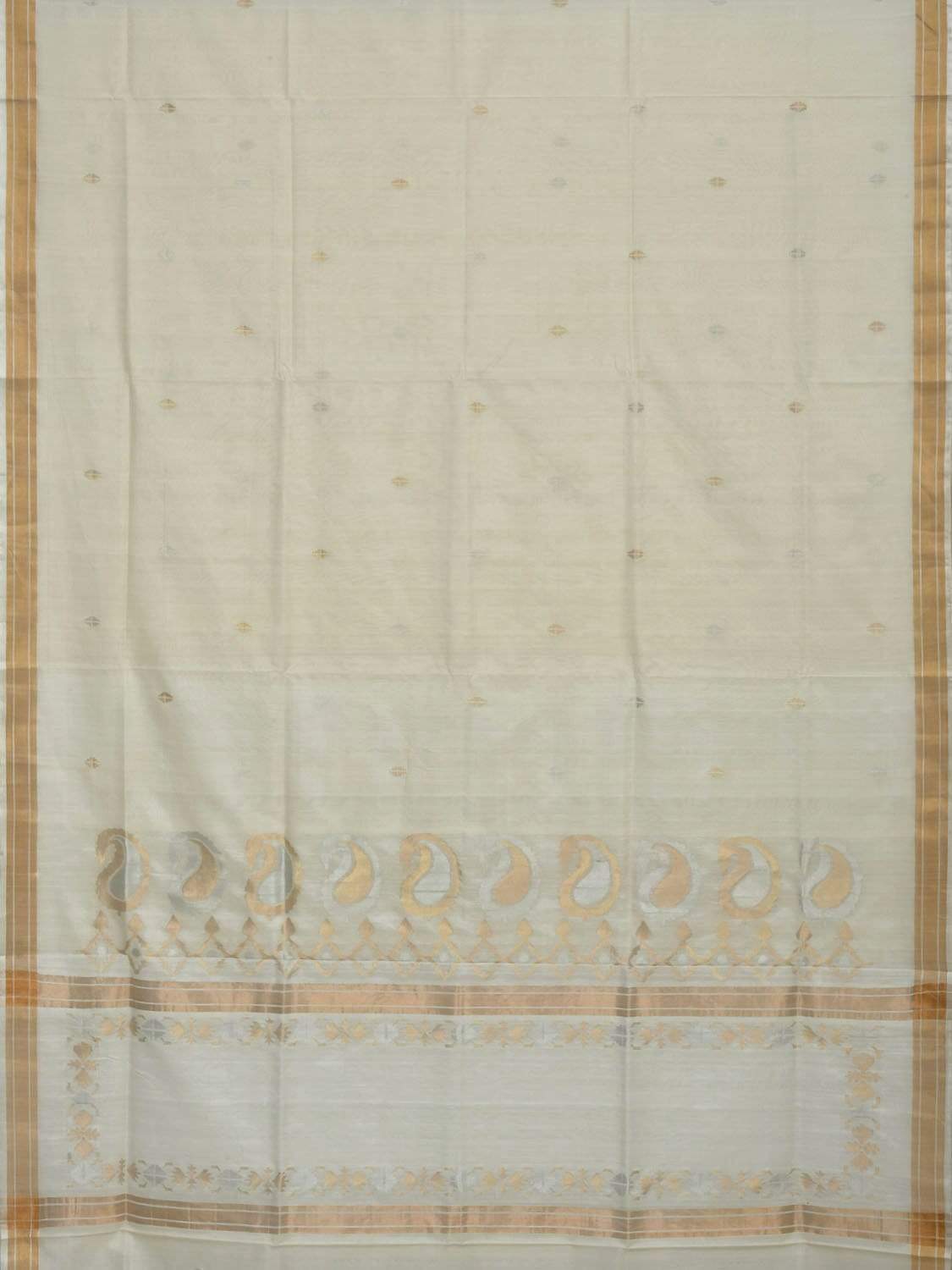 White Uppada Cotton Handloom Saree with Mango Design Pallu - Global Threads | Grocsy