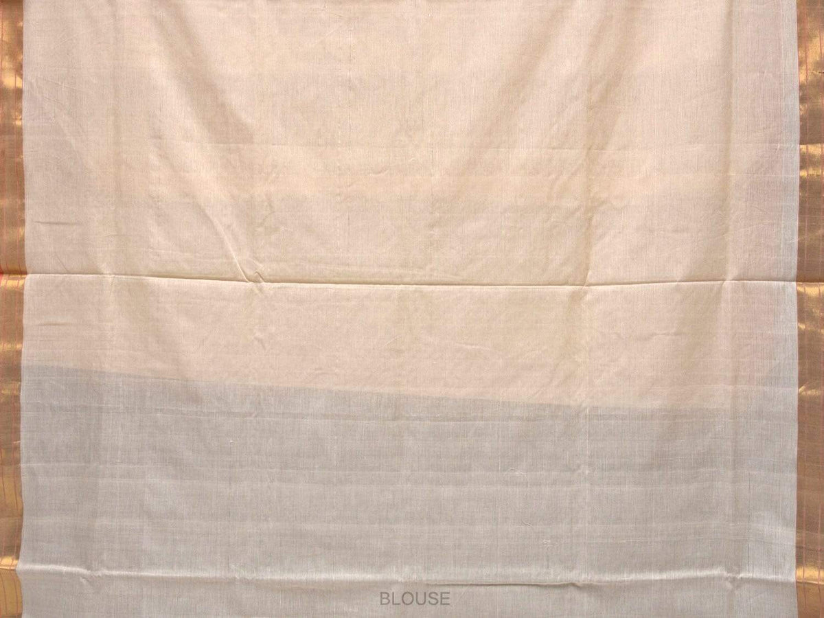 White Uppada Cotton Handloom Saree with Mango Design Pallu - Global Threads | Grocsy