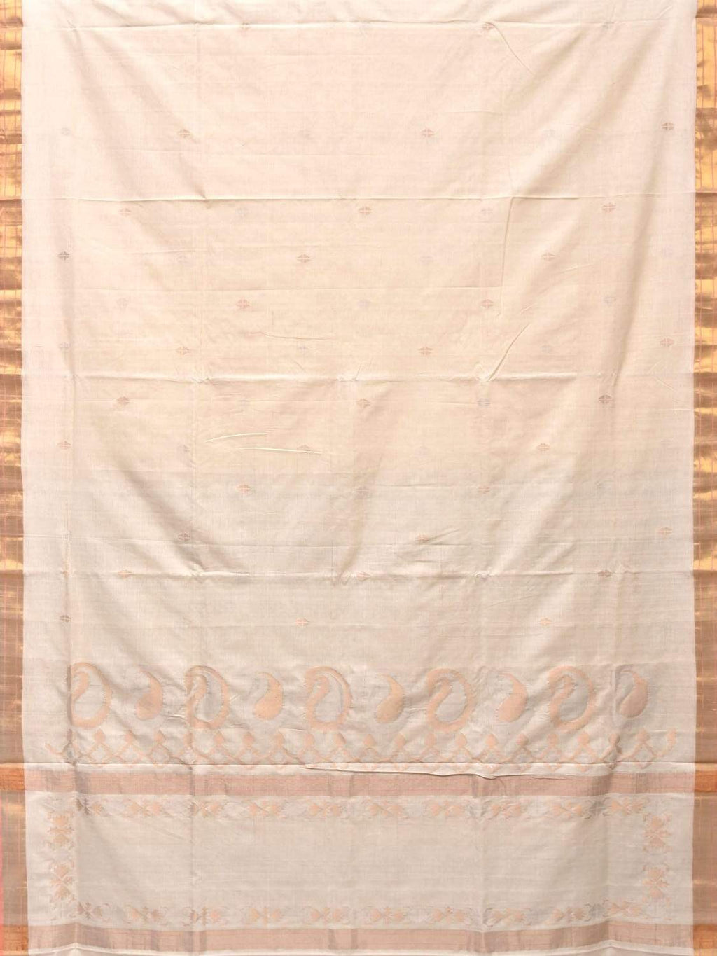 White Uppada Cotton Handloom Saree with Mango Design Pallu - Global Threads | Grocsy