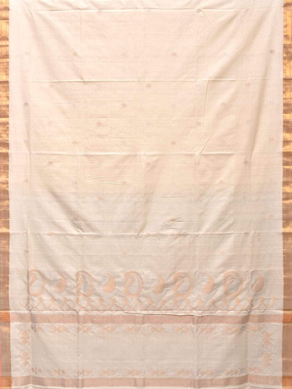 White Uppada Cotton Handloom Saree with Mango Design Pallu - Global Threads | Grocsy
