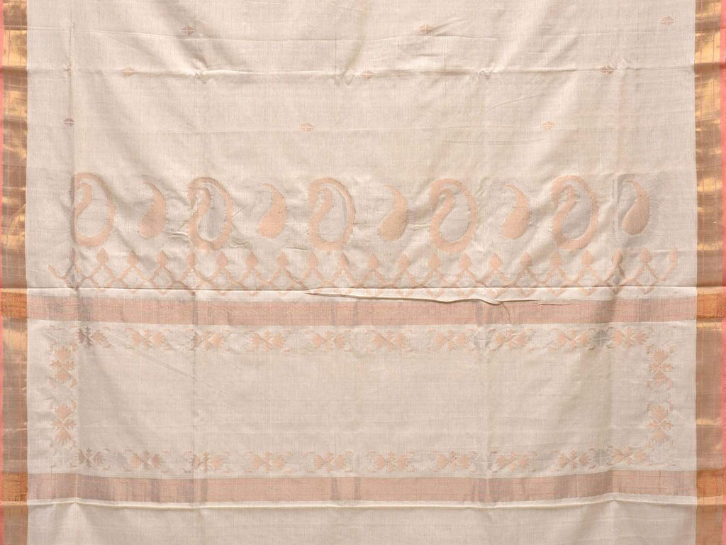 White Uppada Cotton Handloom Saree with Mango Design Pallu - Global Threads | Grocsy