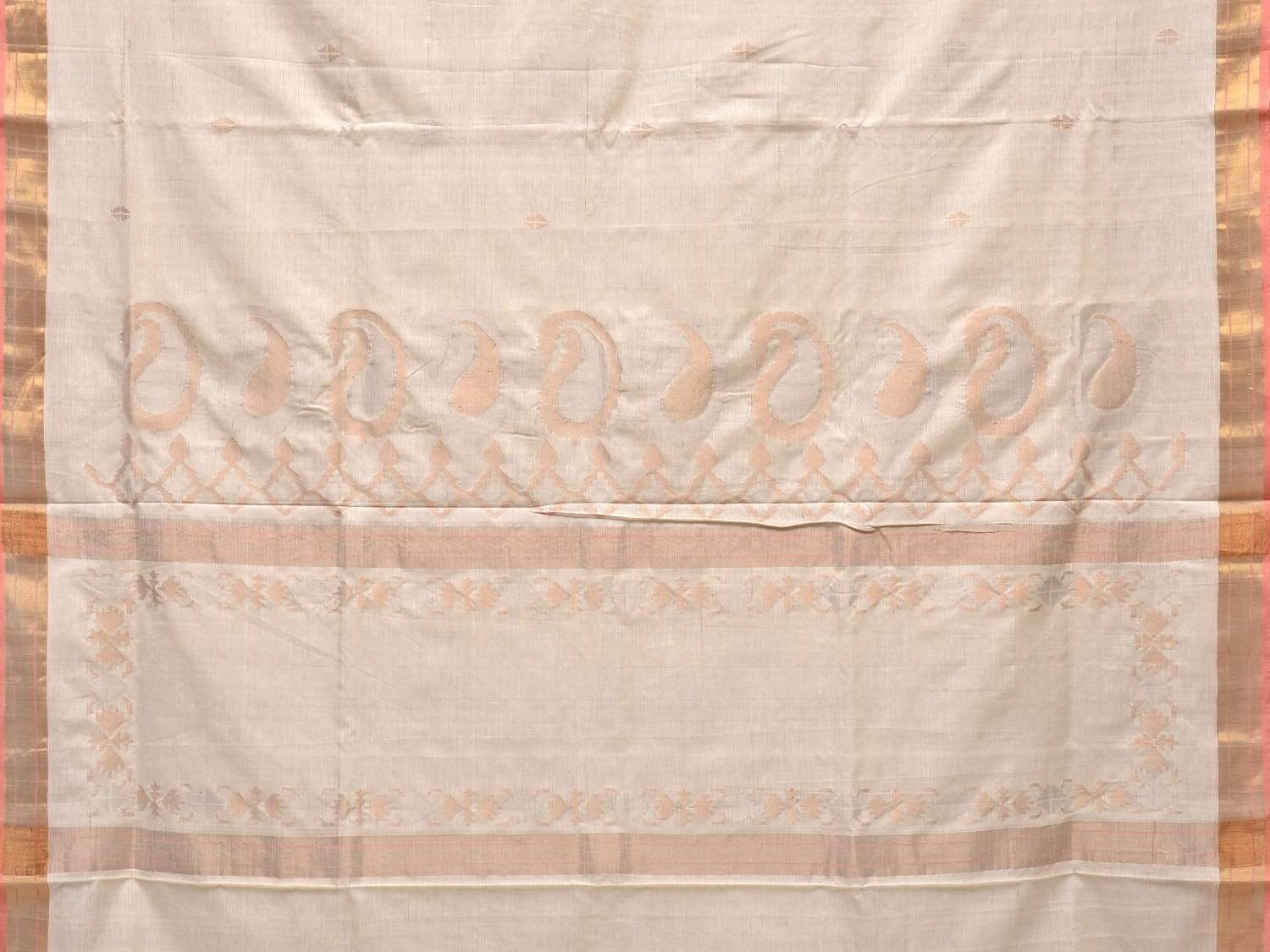 White Uppada Cotton Handloom Saree with Mango Design Pallu - Global Threads | Grocsy