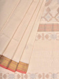 White Uppada Cotton Handloom Saree with Mango Design Pallu - Global Threads | Grocsy