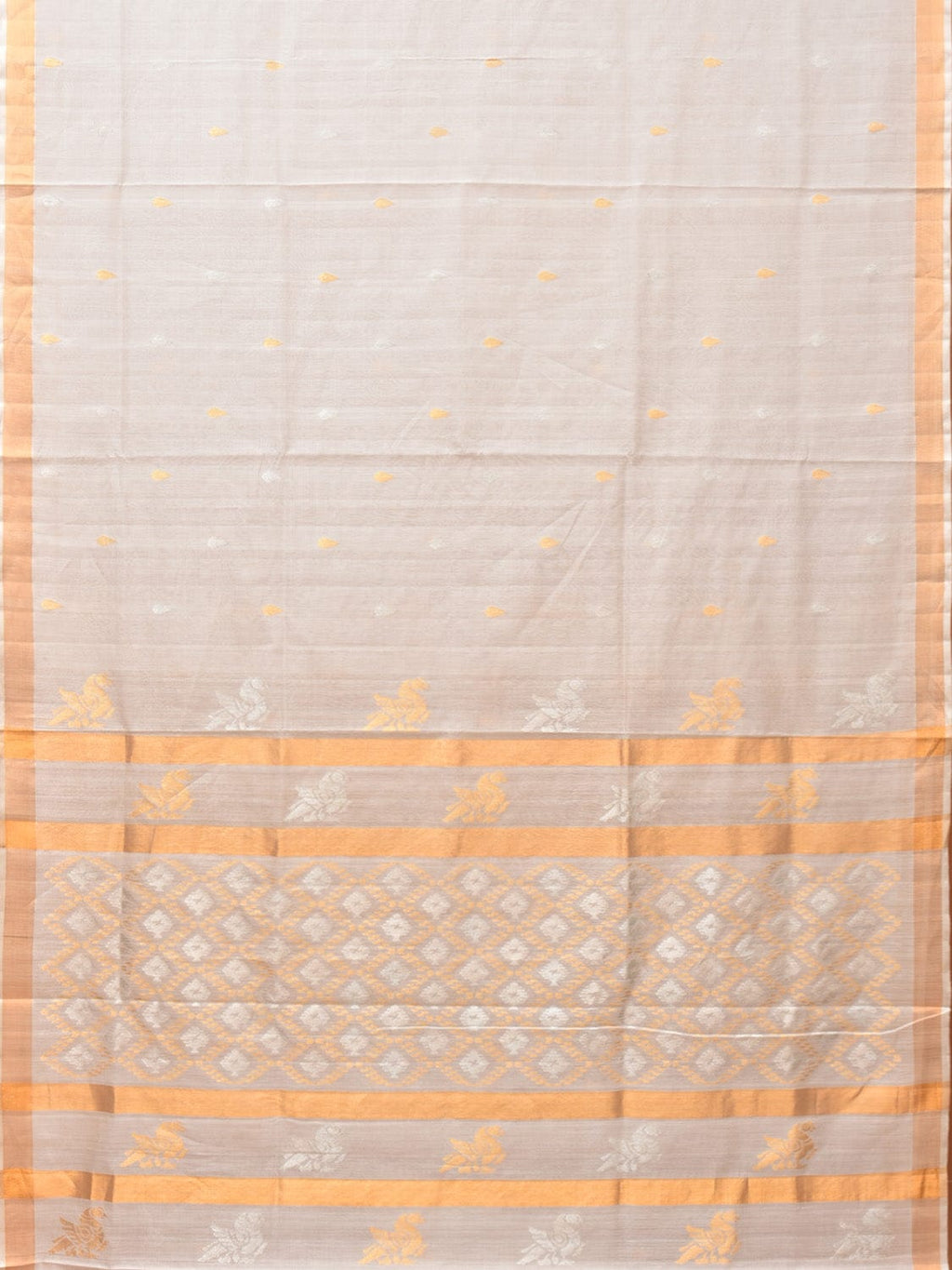 White Uppada Cotton Silk Handloom Saree with Hamsa Pallu Design - Global Threads | Grocsy