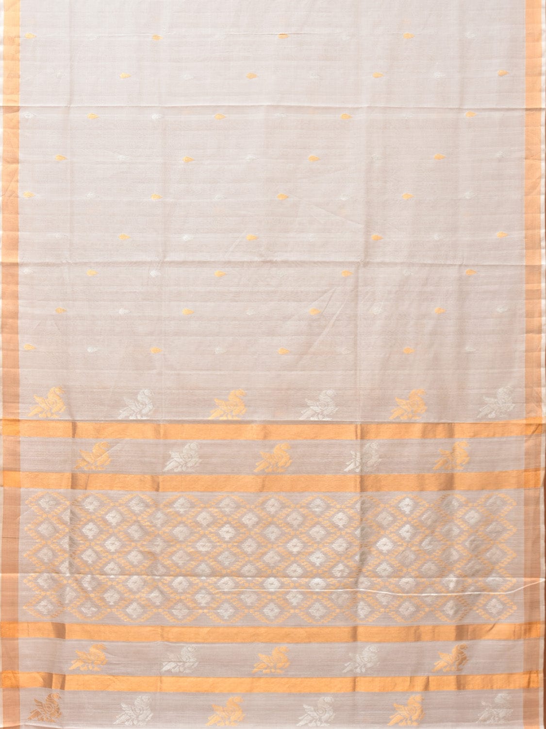 White Uppada Cotton Silk Handloom Saree with Hamsa Pallu Design - Global Threads | Grocsy