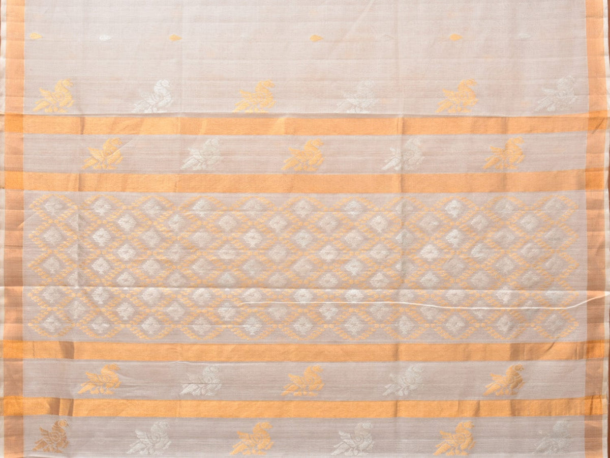 White Uppada Cotton Silk Handloom Saree with Hamsa Pallu Design - Global Threads | Grocsy